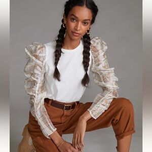 Anthropologie sheer sleeved blouse